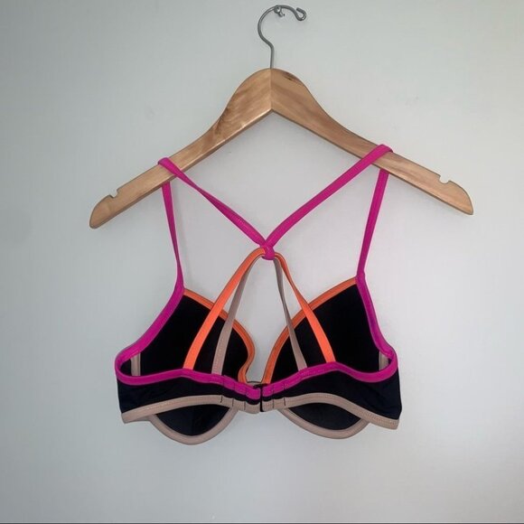 Victoria’s Secret Bikini Top Size  32DD Black Neon Fabulous Push Up Racerback‎ - Picture 3 of 7